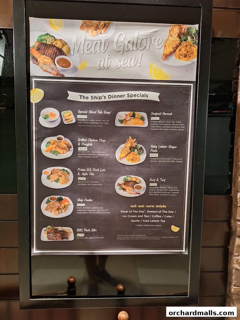 Menu page for The Ship Restaurant  Shaw Centre
