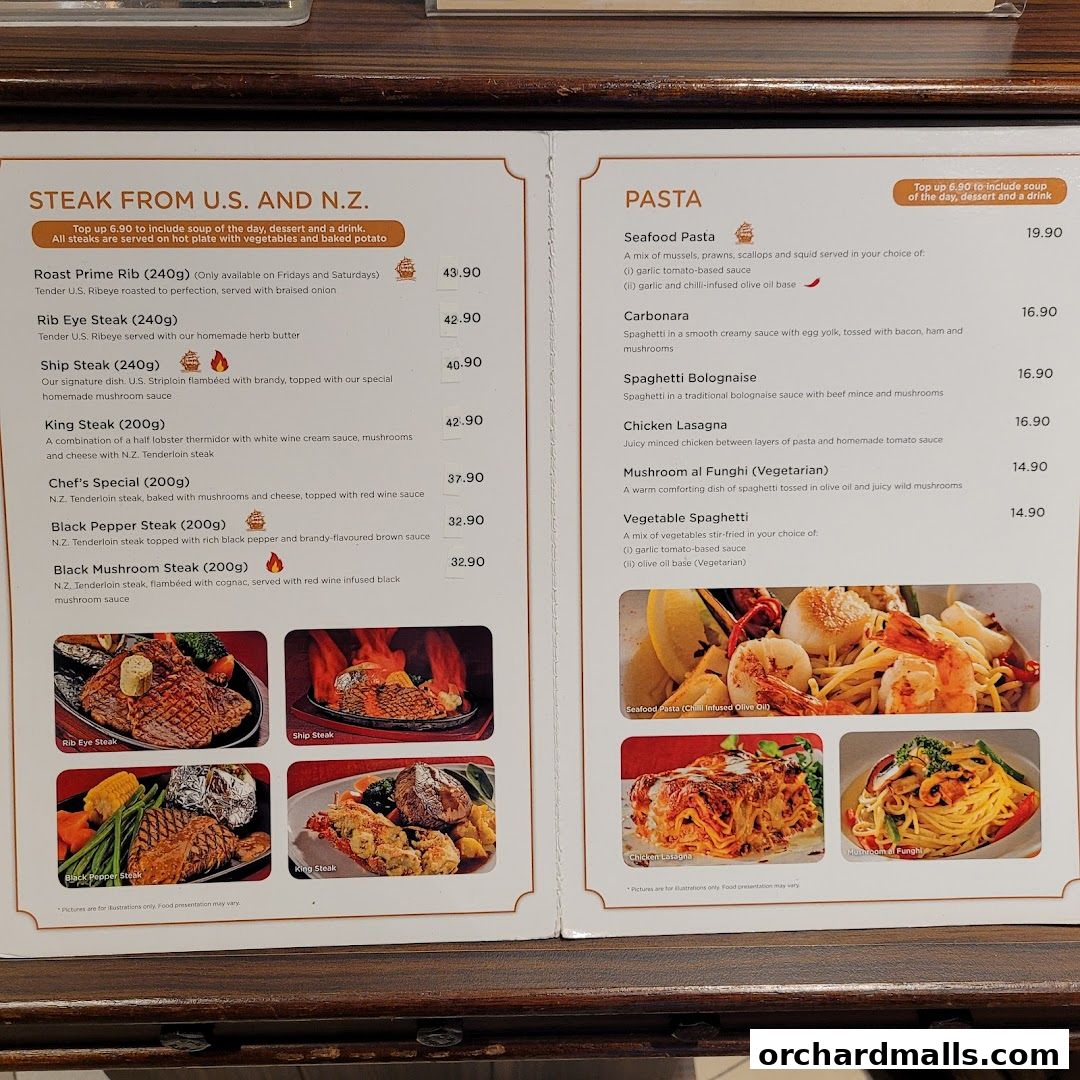 Menu page for The Ship Restaurant  Shaw Centre