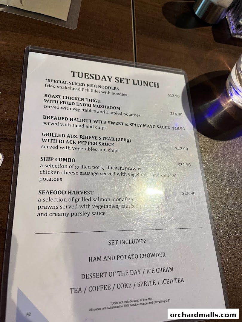 Menu page for The Ship Restaurant  Shaw Centre