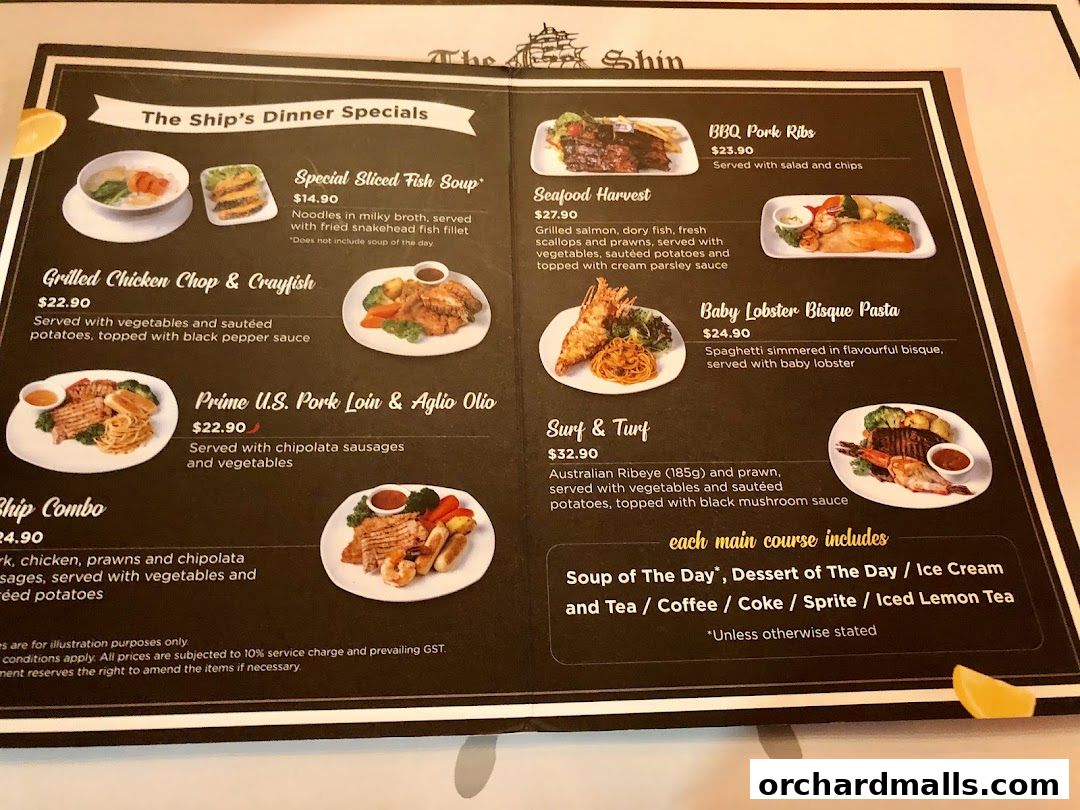 Menu page for The Ship Restaurant  Shaw Centre