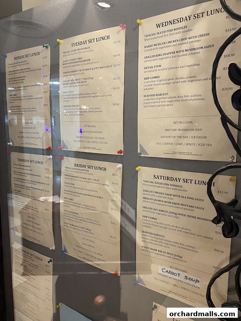 Menu page for The Ship Restaurant  Shaw Centre