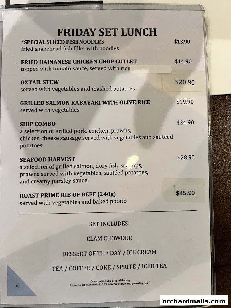 Menu page for The Ship Restaurant  Shaw Centre