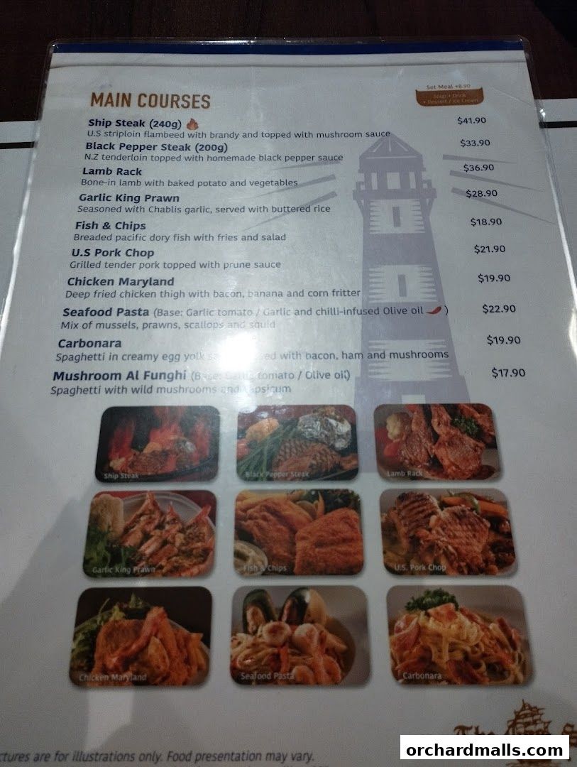 Menu page for The Ship Restaurant  Shaw Centre