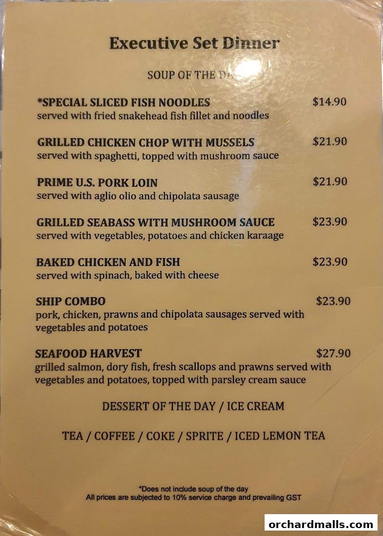 Menu page for The Ship Restaurant  Shaw Centre