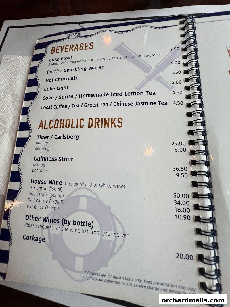 Menu page for The Ship Restaurant  Shaw Centre