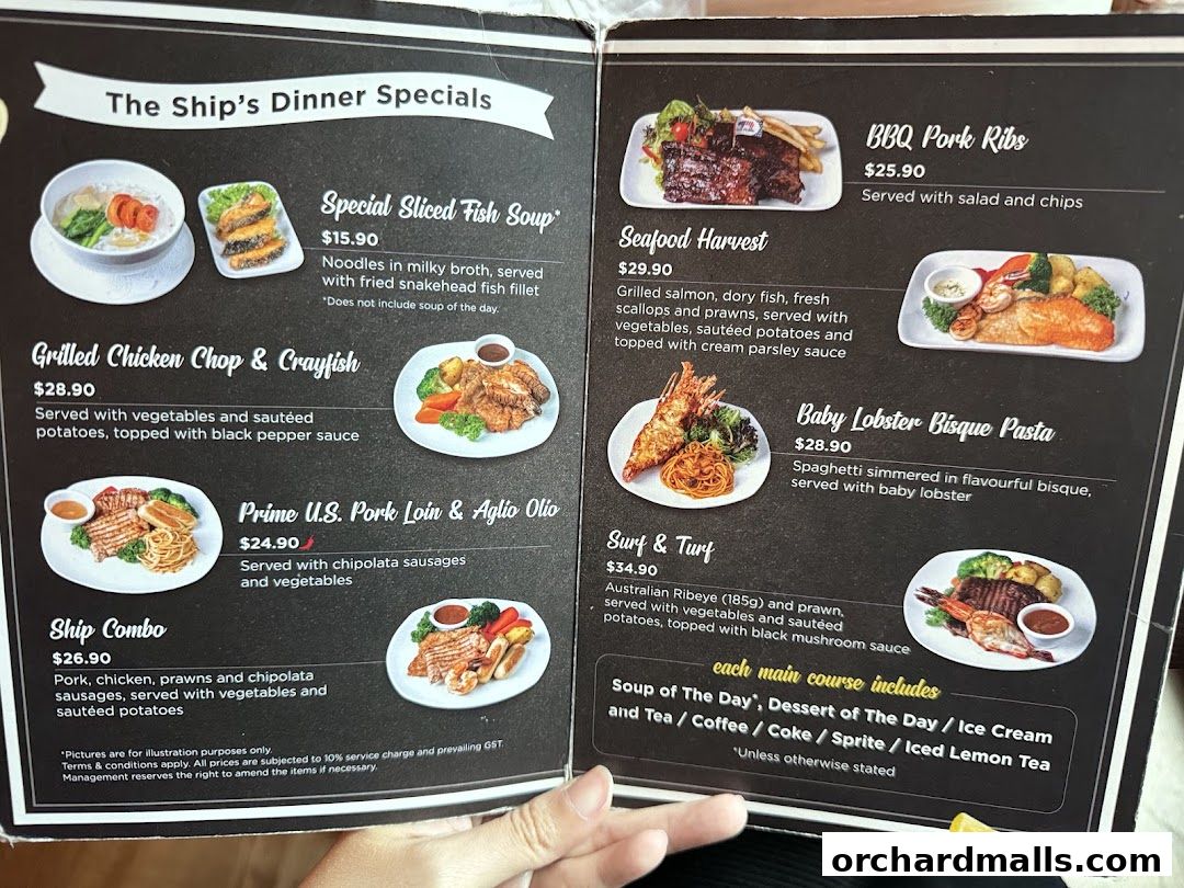 Menu page for The Ship Restaurant  Shaw Centre