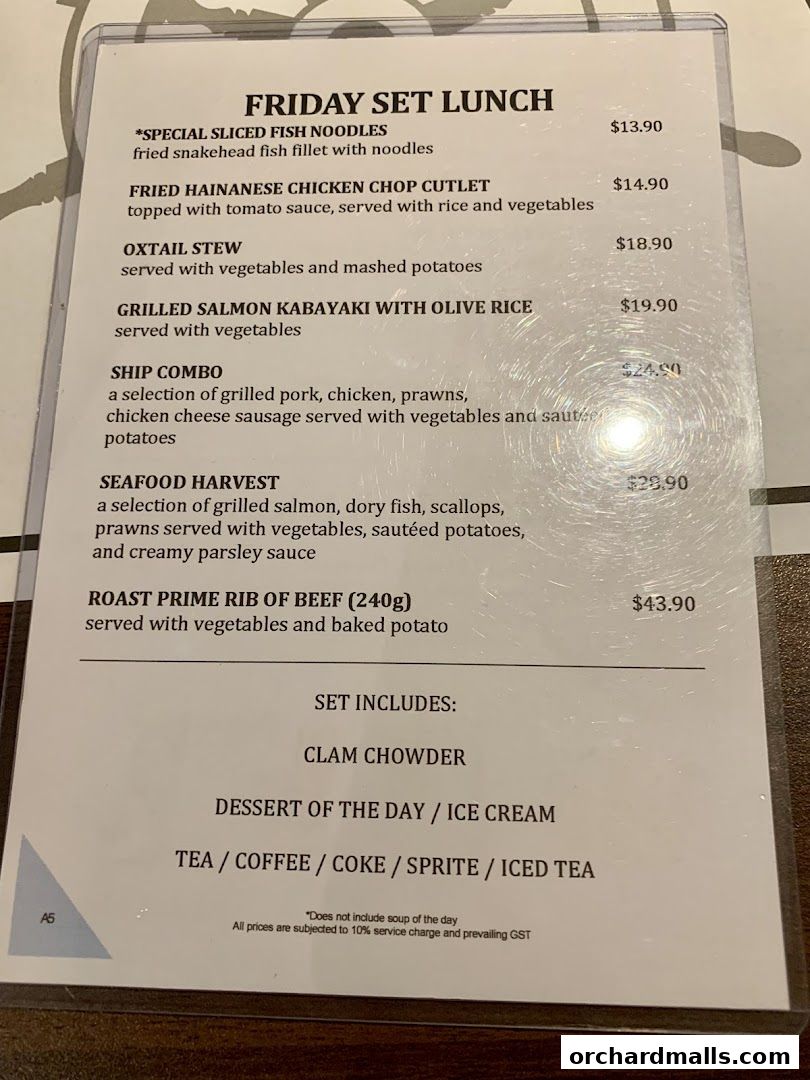 Menu page for The Ship Restaurant  Shaw Centre