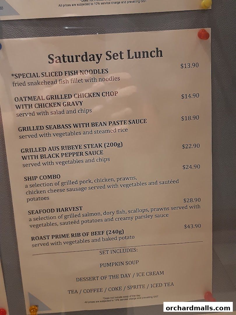 Menu page for The Ship Restaurant  Shaw Centre