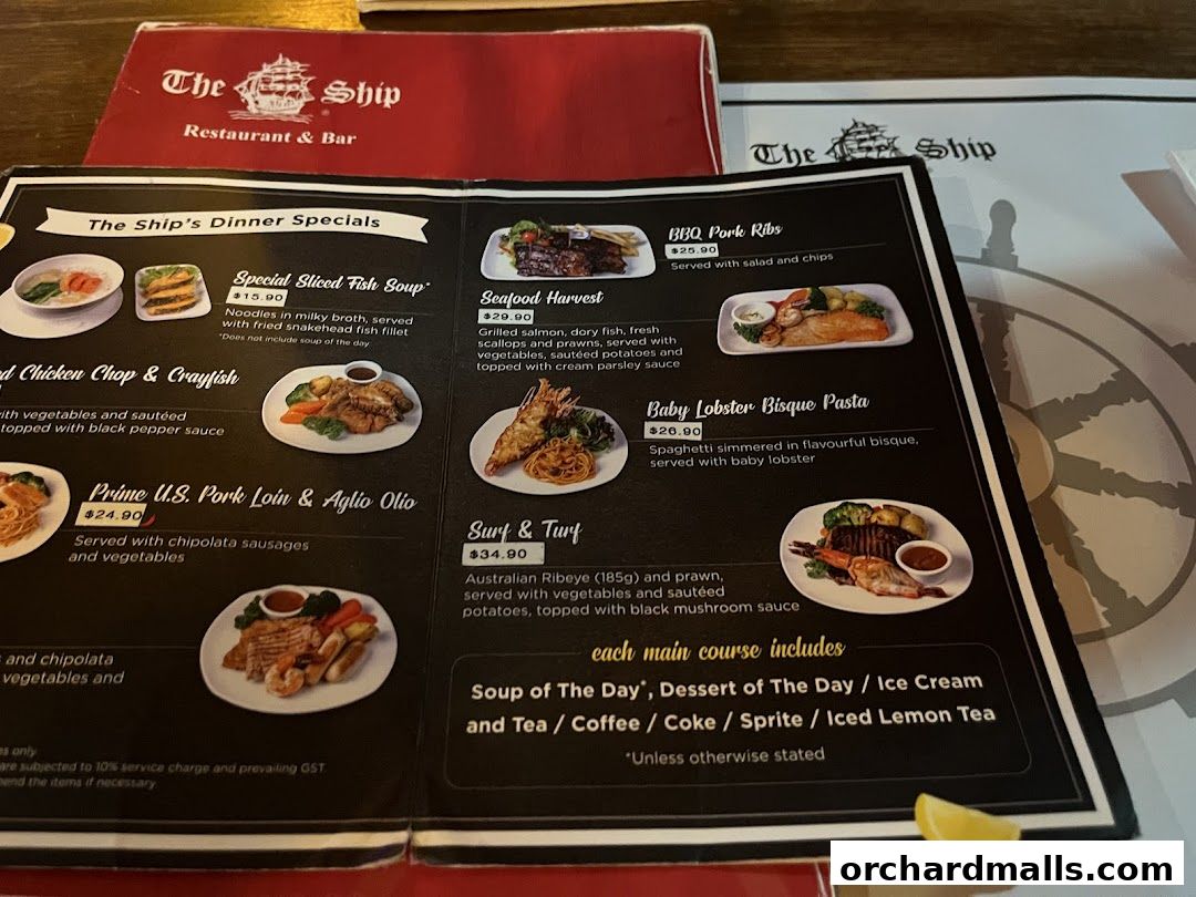 Menu page for The Ship Restaurant  Shaw Centre