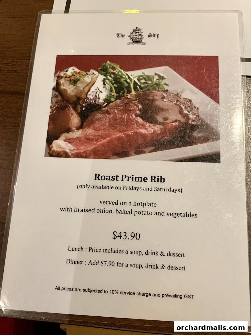 Menu page for The Ship Restaurant  Shaw Centre