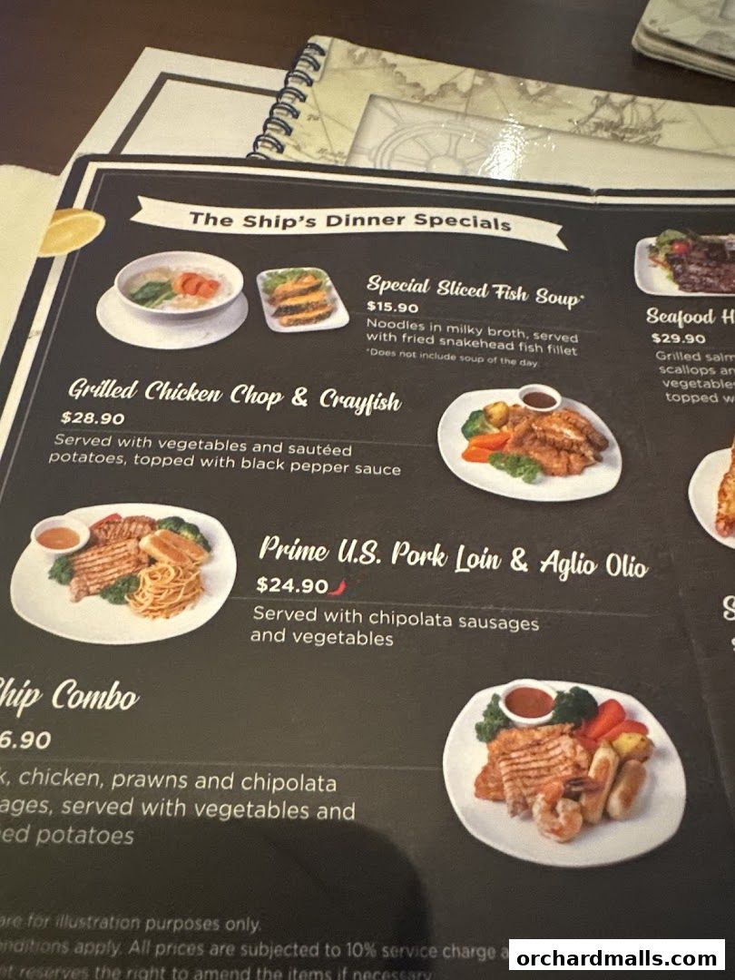 Menu page for The Ship Restaurant  Shaw Centre