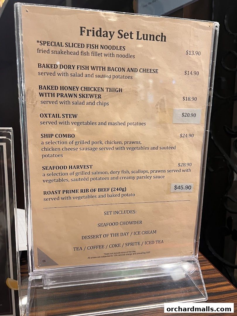 Menu page for The Ship Restaurant  Shaw Centre