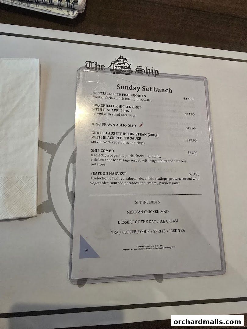 Menu page for The Ship Restaurant  Shaw Centre
