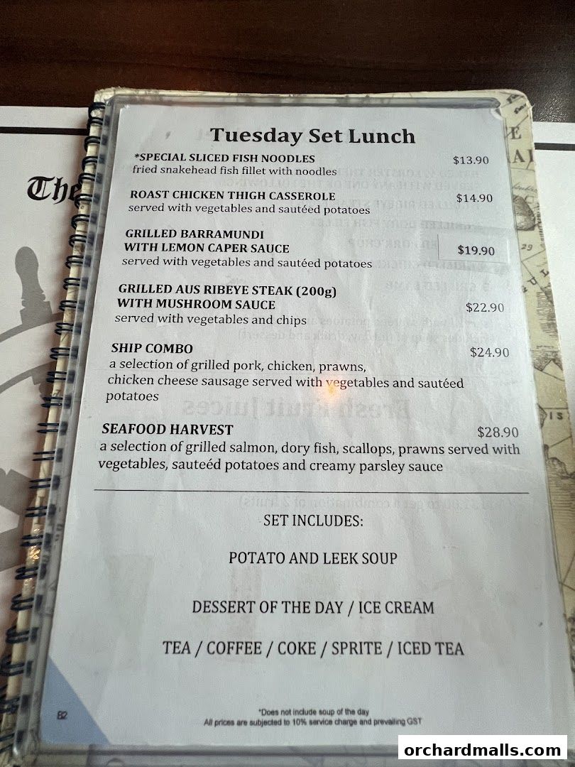 Menu page for The Ship Restaurant  Shaw Centre