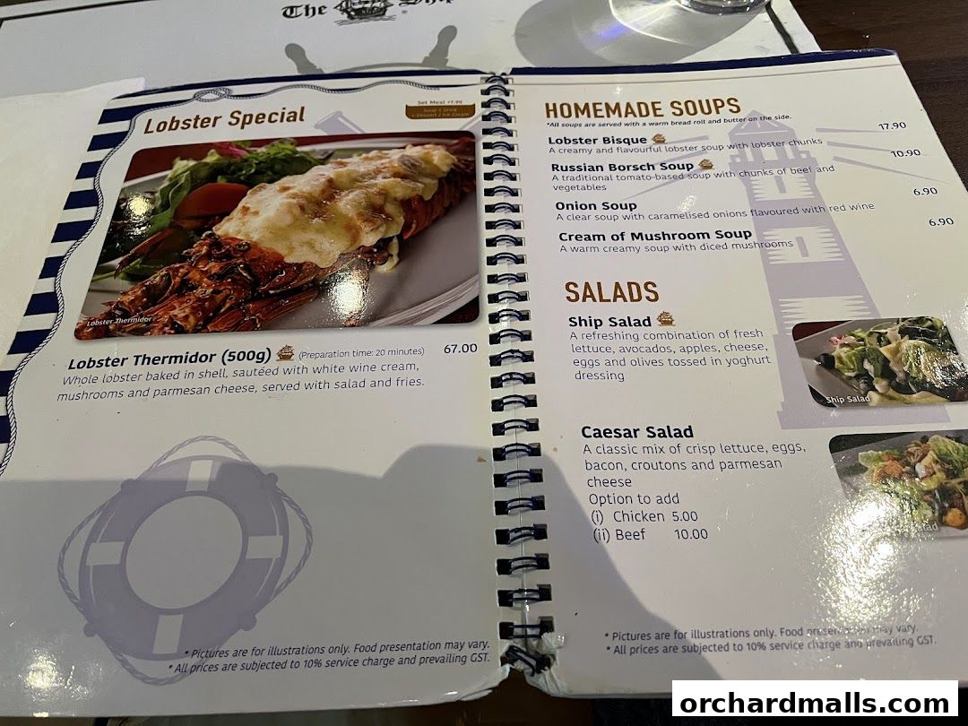 Menu page for The Ship Restaurant  Shaw Centre
