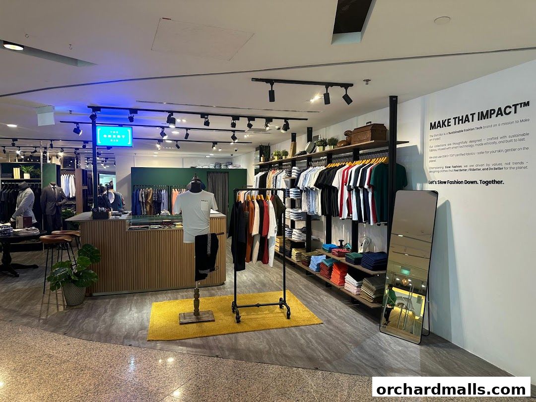 Interior view of The Shirt Bar, showcasing a collection of men's shirts and suits.