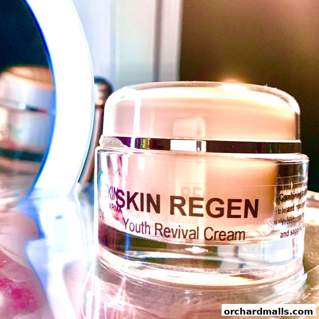 A close-up of a jar of 'SKIN REGEN Youth Revival Cream' from The Skin Pharmacy.