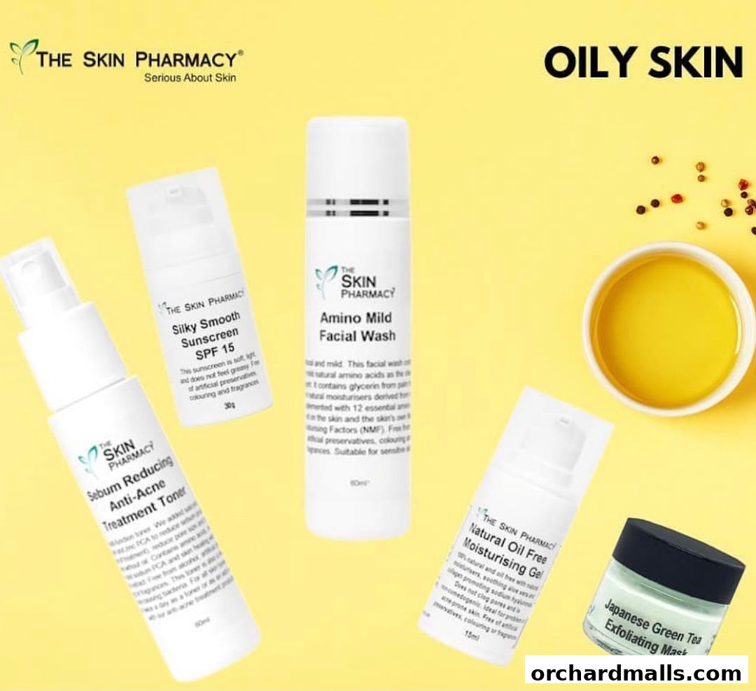 Product display for The Skin Pharmacy, featuring items for oily skin.