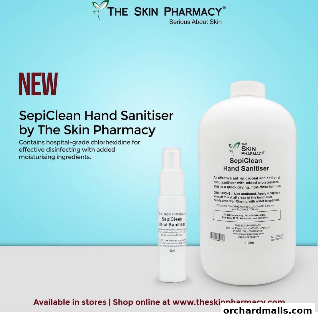 The Skin Pharmacy advertises its new SepiClean Hand Sanitiser with chlorhexidine.