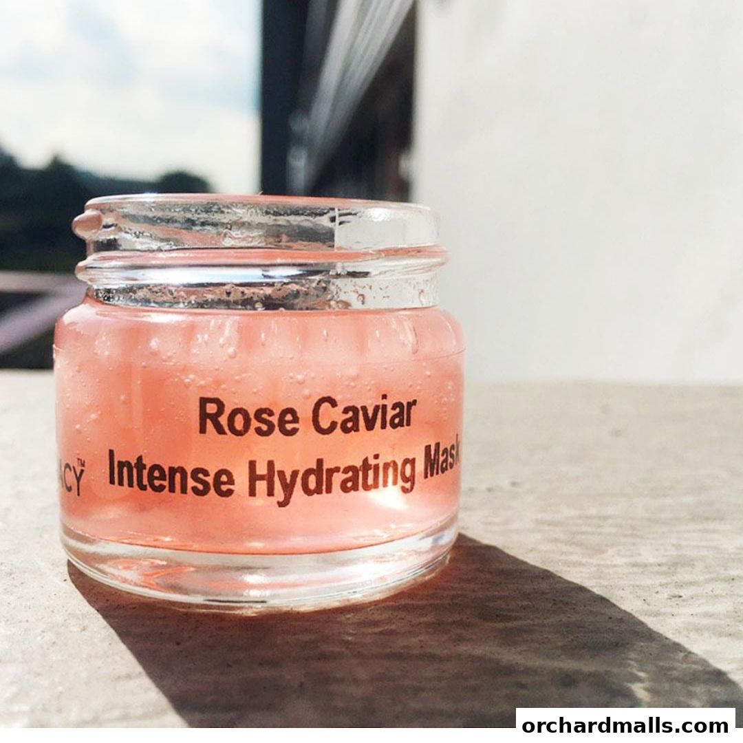 A close-up of a jar of 'Rose Caviar Intense Hydrating Mask' from The Skin Pharmacy.