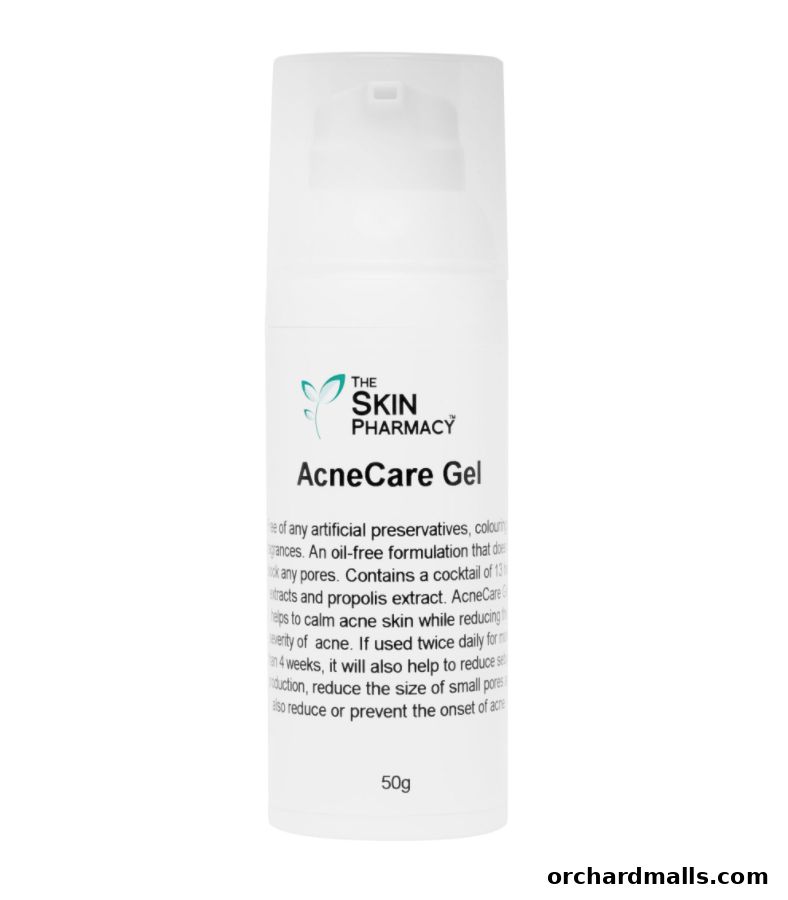 A bottle of The Skin Pharmacy AcneCare Gel, a skincare product for acne treatment.