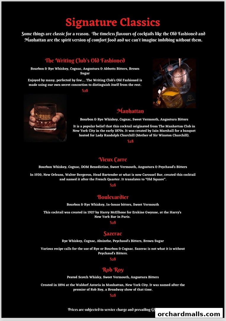 Menu page for The Writing Club