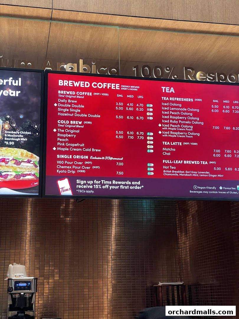 Menu page for Tim Hortons 313somerset