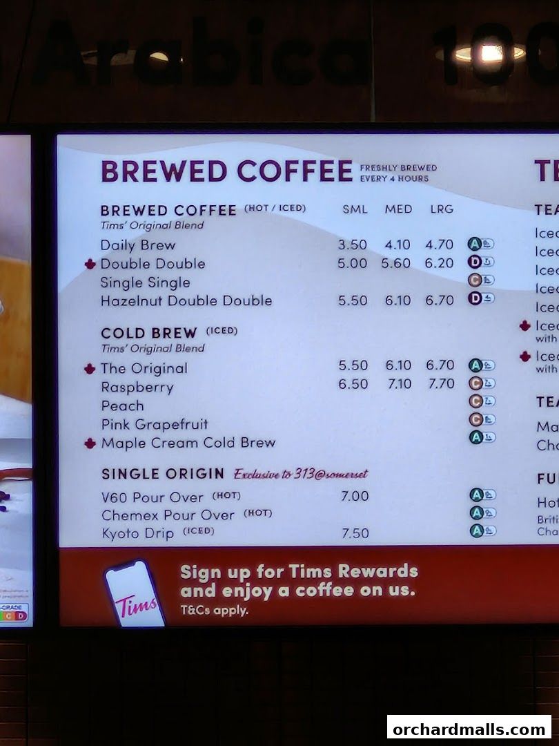 Menu page for Tim Hortons 313somerset