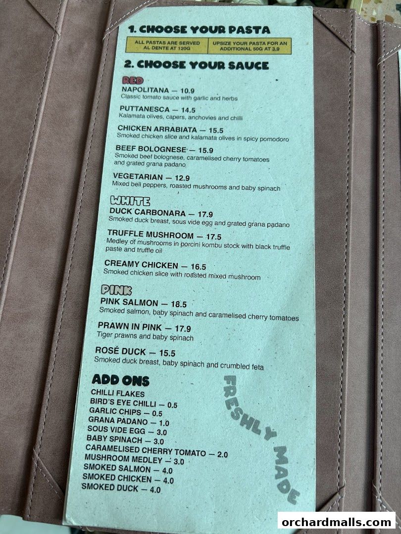 A menu for Tipo Strada Wheelock, detailing pasta choices and sauce options.