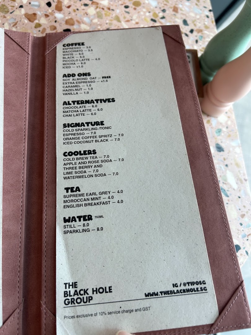 Menu page for Tipo Strada Wheelock