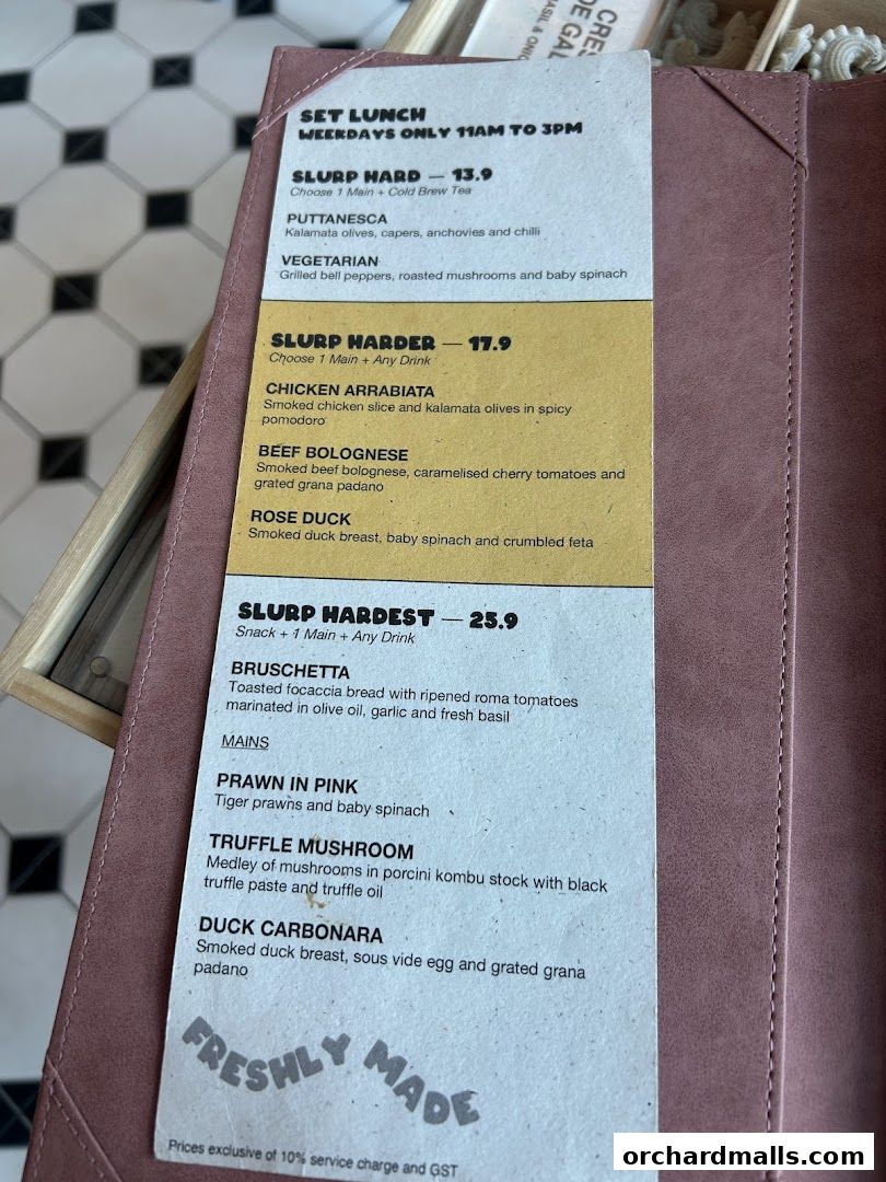 A menu from Tipo Strada Wheelock featuring set lunch options and main dishes.