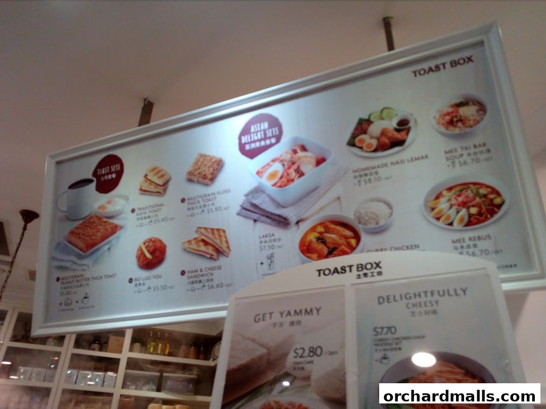 Menu page for Toast Box Paragon Shopping Centre