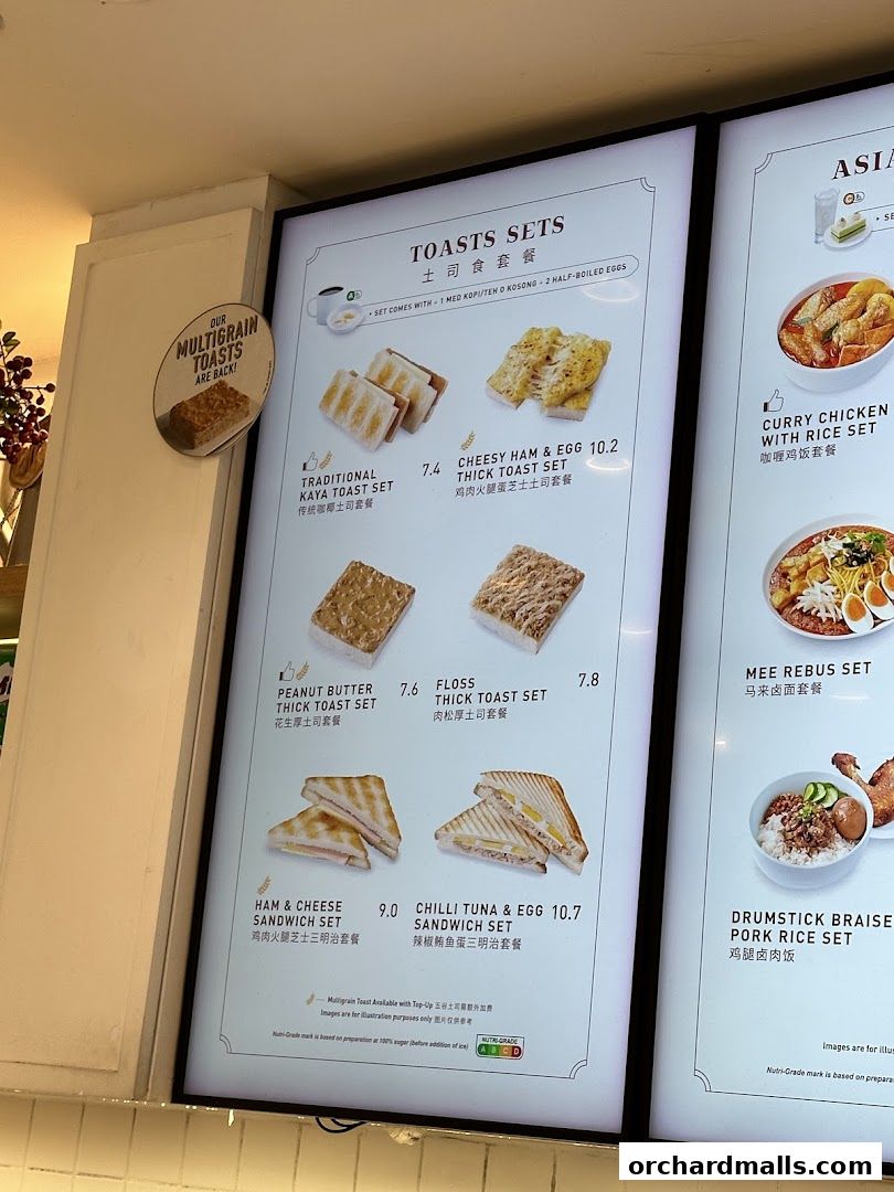 Menu page for Toast Box Paragon Shopping Centre