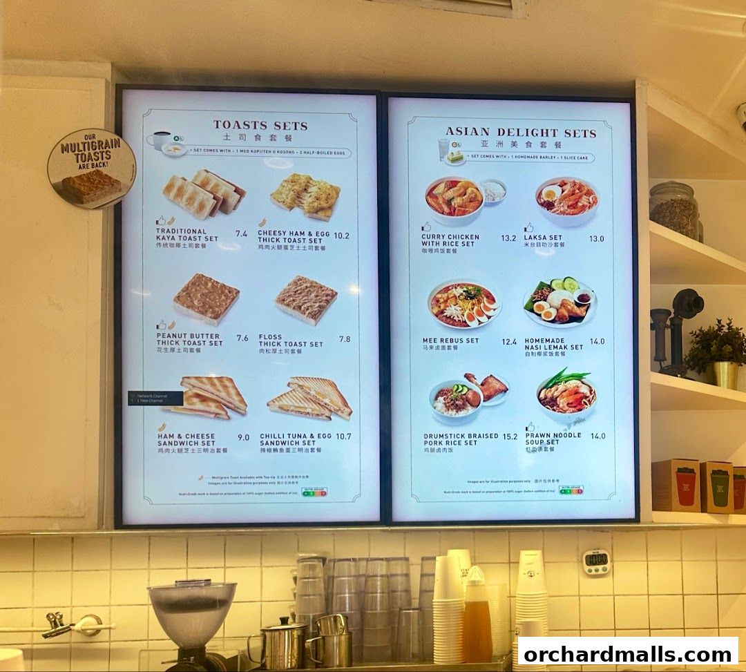 Menu page for Toast Box Paragon Shopping Centre