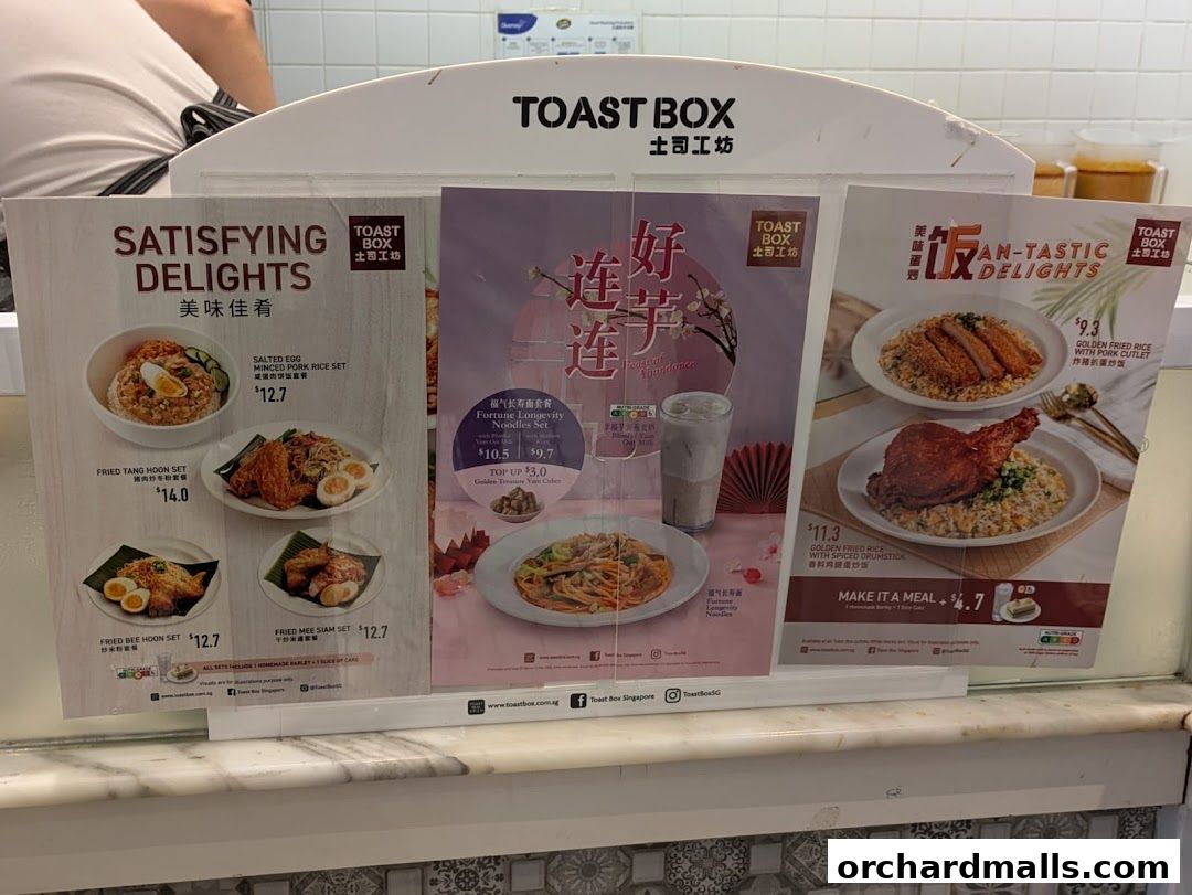 Menu page for Toast Box Paragon Shopping Centre
