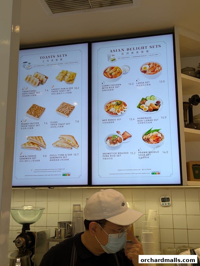 Menu page for Toast Box Paragon Shopping Centre