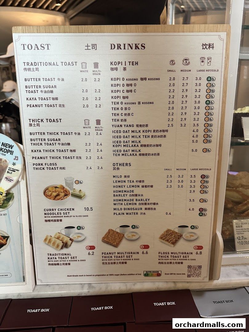 Menu page for Toast Box SHAW House