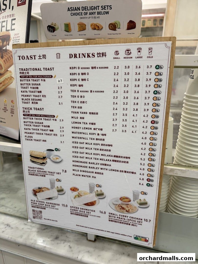 Menu page for Toast Box The Centrepoint