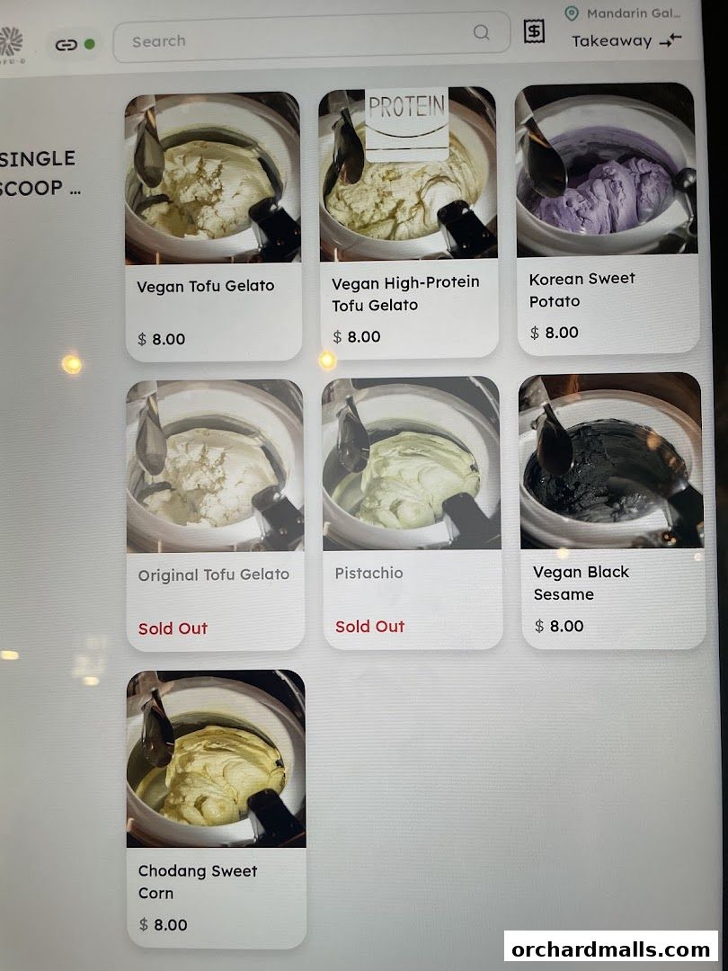 Menu page for Tofu G Gelato  Korean Premium Ice Cream Mandarin Gallery, Orchard Pop-Up
