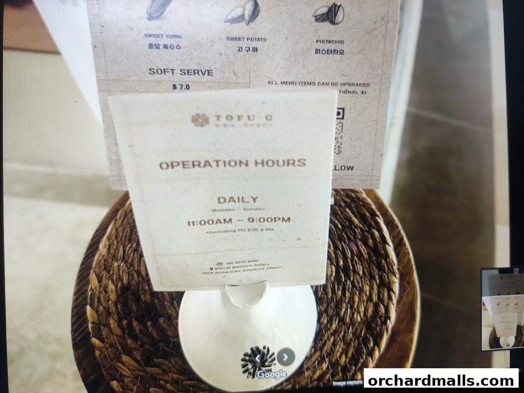 Menu page for Tofu G Gelato  Korean Premium Ice Cream Mandarin Gallery, Orchard Pop-Up