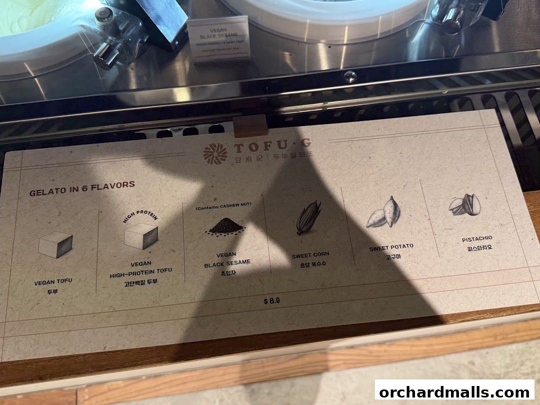 Menu page for Tofu G Gelato  Korean Premium Ice Cream Mandarin Gallery, Orchard Pop-Up