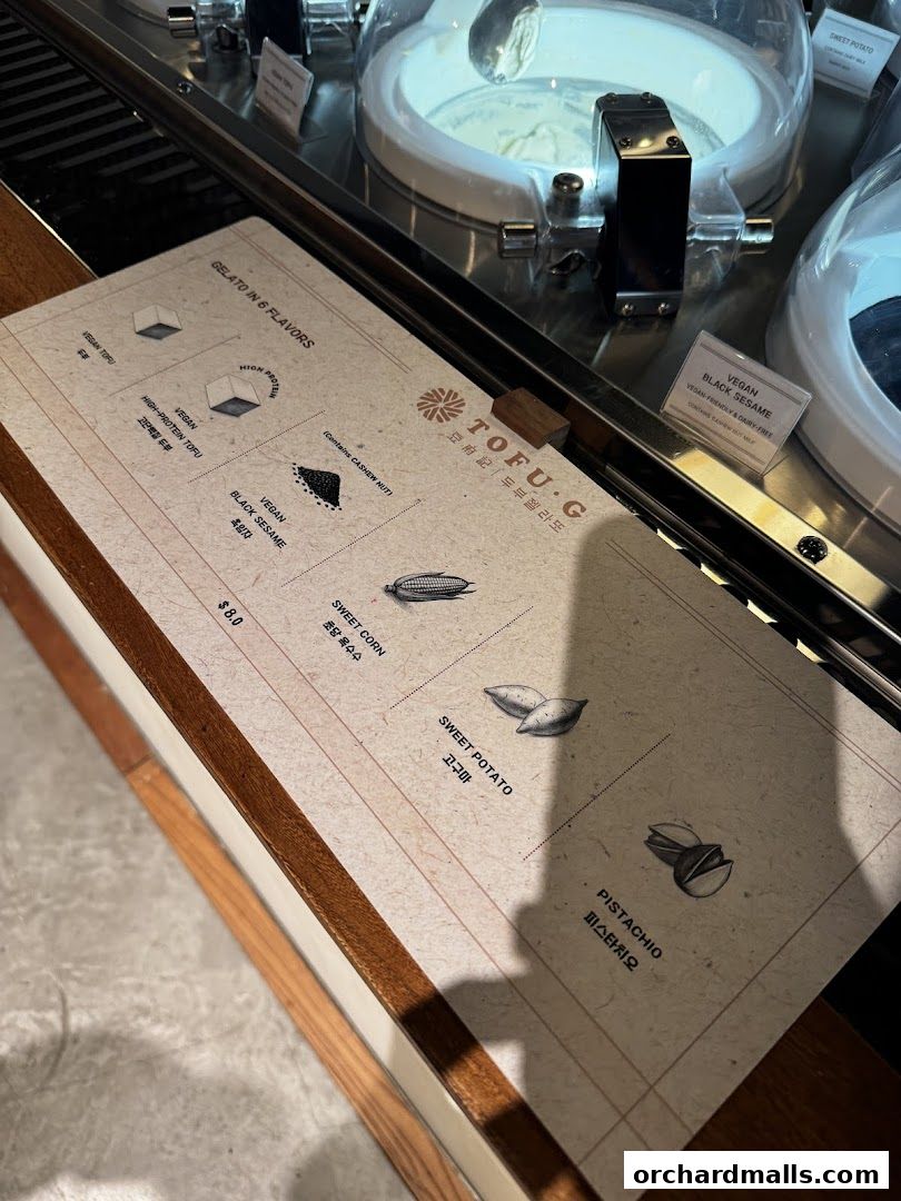 Menu page for Tofu G Gelato  Korean Premium Ice Cream Mandarin Gallery, Orchard Pop-Up