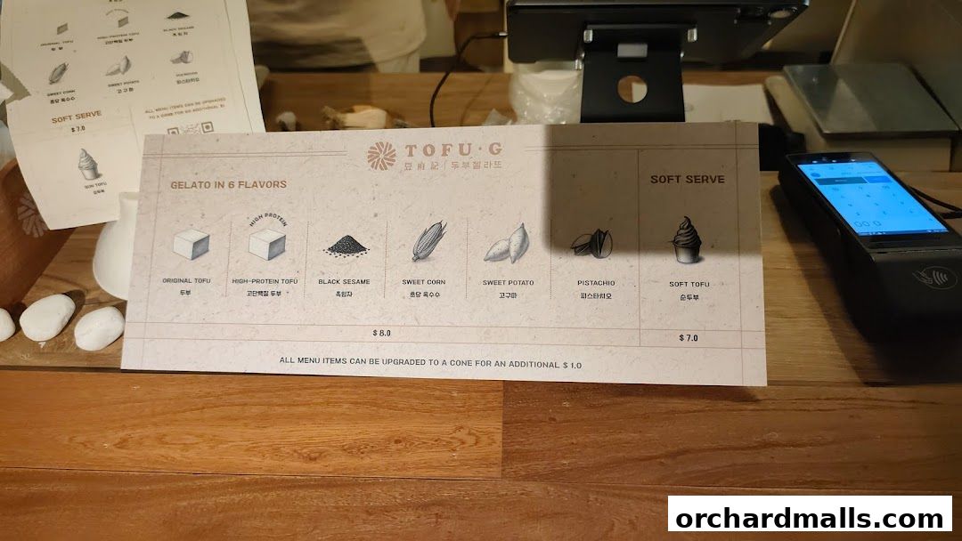 Menu page for Tofu G Gelato  Korean Premium Ice Cream Mandarin Gallery, Orchard Pop-Up