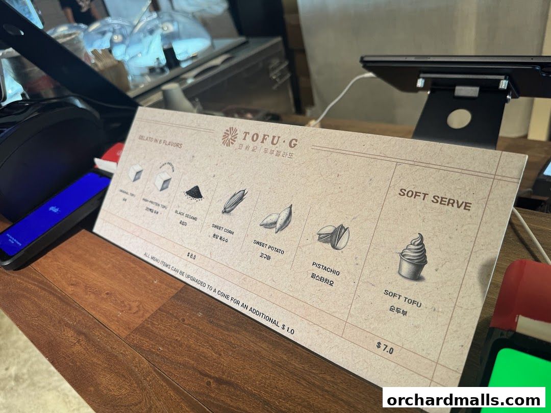 Menu page for Tofu G Gelato  Korean Premium Ice Cream Mandarin Gallery, Orchard Pop-Up