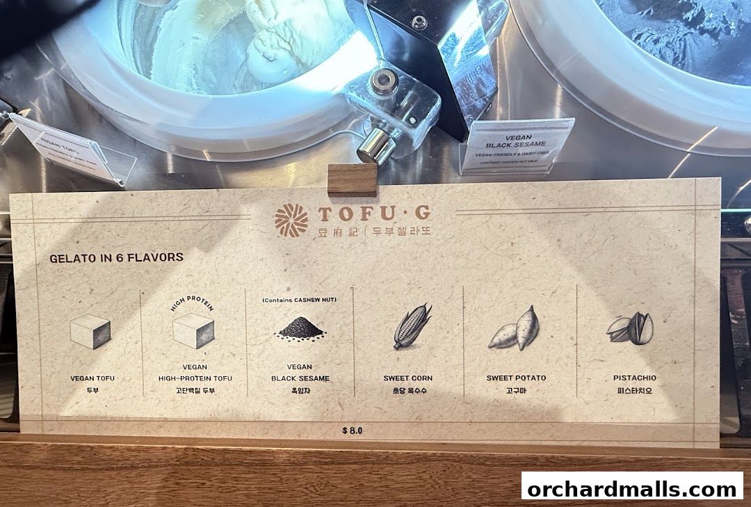 Menu page for Tofu G Gelato  Korean Premium Ice Cream Mandarin Gallery, Orchard Pop-Up
