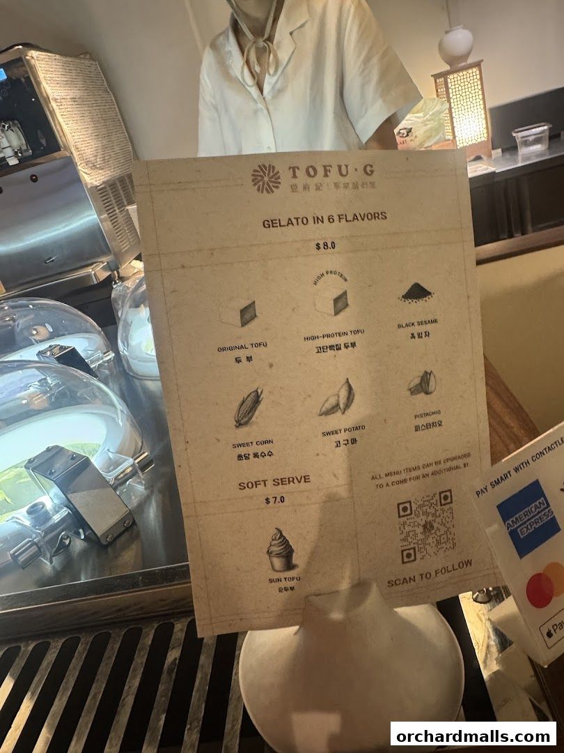 Menu page for Tofu G Gelato  Korean Premium Ice Cream Mandarin Gallery, Orchard Pop-Up