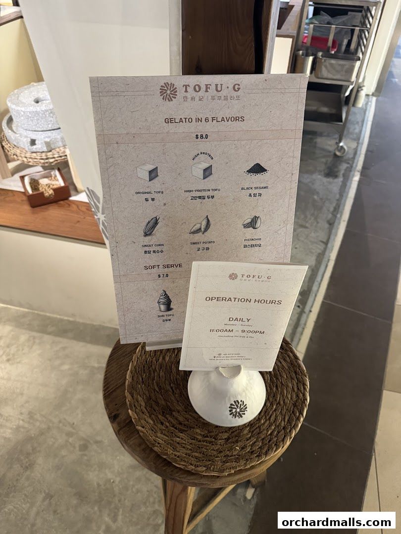 Menu page for Tofu G Gelato  Korean Premium Ice Cream Mandarin Gallery, Orchard Pop-Up