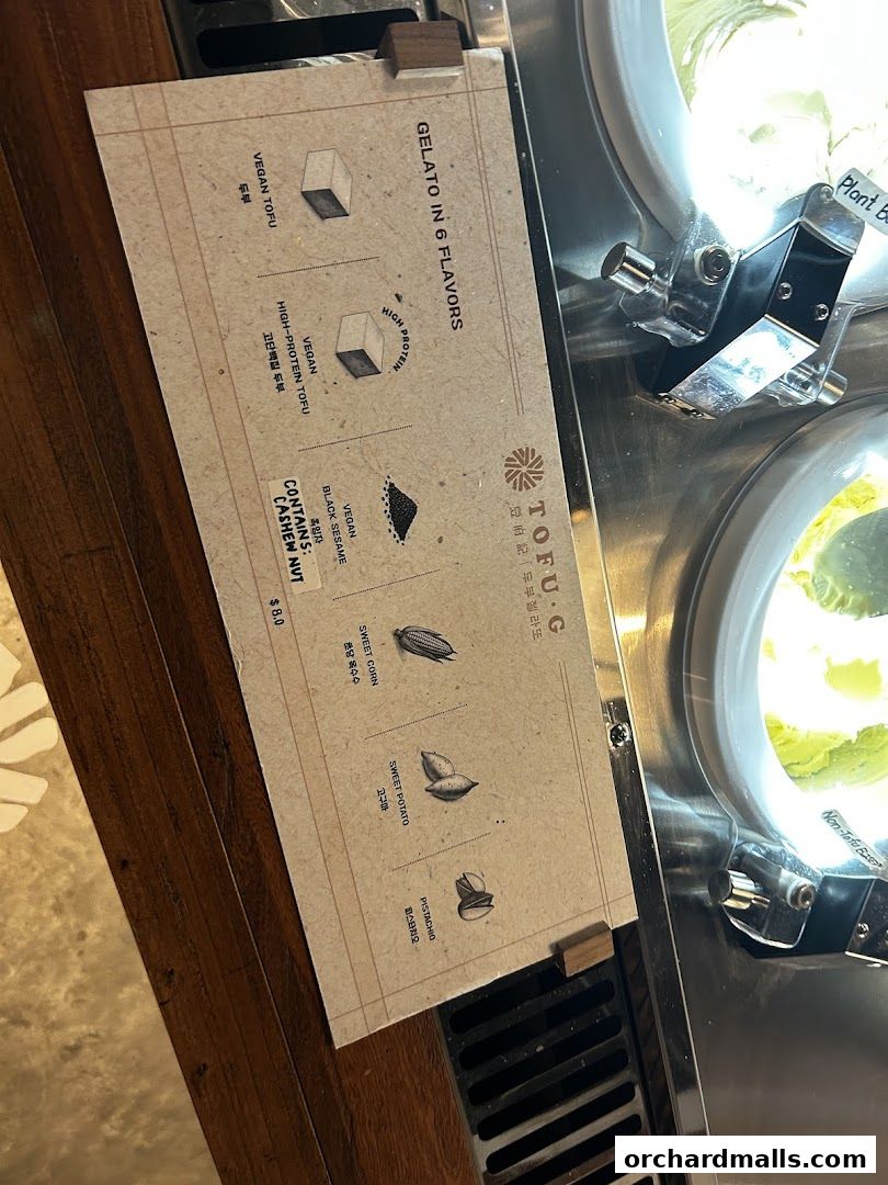 Menu page for Tofu G Gelato  Korean Premium Ice Cream Mandarin Gallery, Orchard Pop-Up