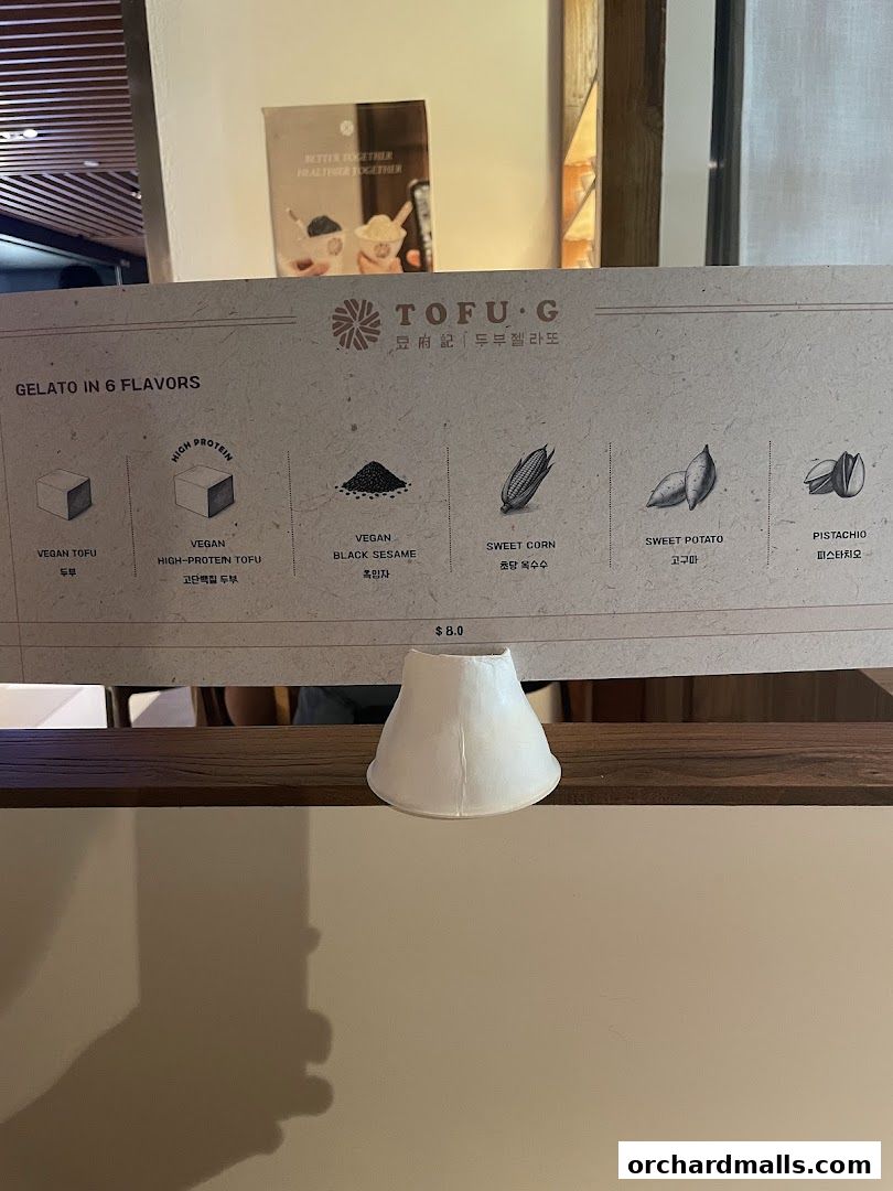 Menu page for Tofu G Gelato  Korean Premium Ice Cream Mandarin Gallery, Orchard Pop-Up