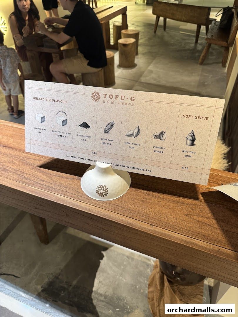 Menu page for Tofu G Gelato  Korean Premium Ice Cream Mandarin Gallery, Orchard Pop-Up